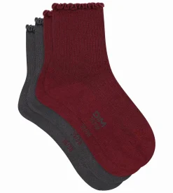 Lot de 2 paires de chaussettes femme à volants Rouge Dim Modal