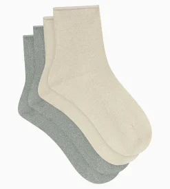 Lot de 2 paires de chaussettes femme lurex Kaki Beige Dim Mode