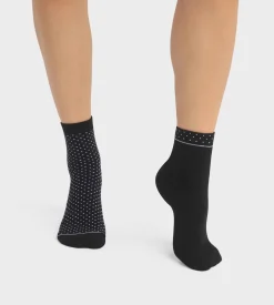 Lot de 2 paires de chaussettes femme en coton bio à pois Noir Dim Good