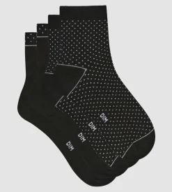 Lot de 2 paires de chaussettes femme en coton bio à pois Noir Dim Good