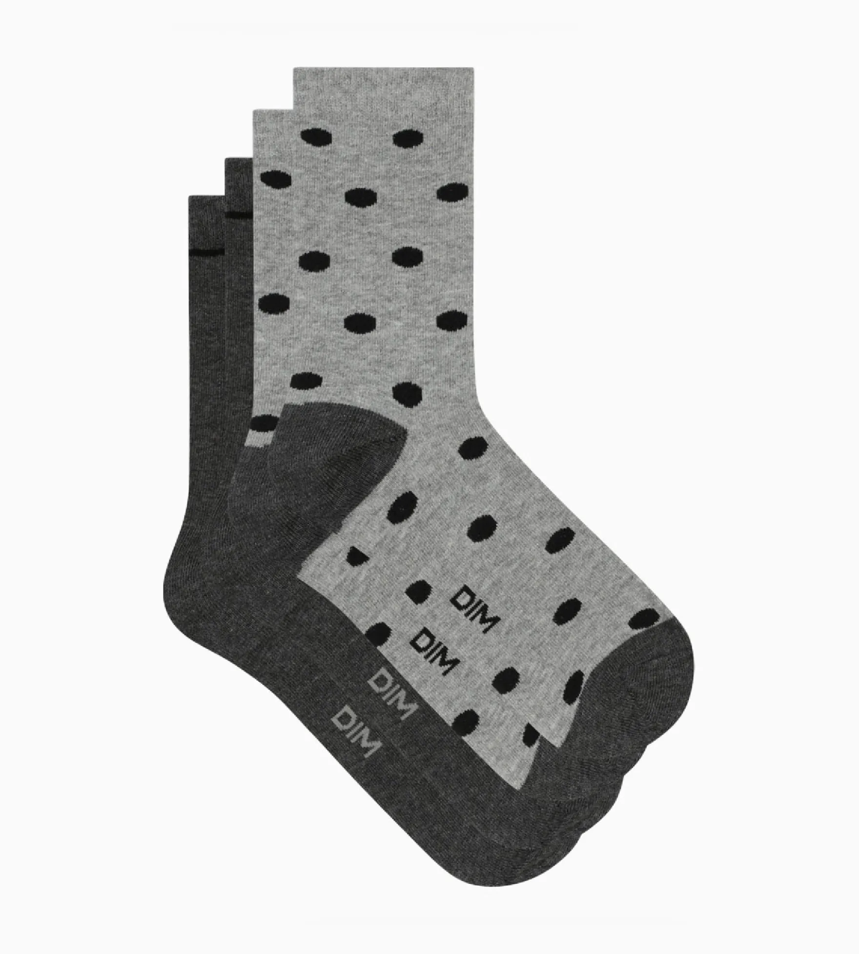 Lot de 2 paires de chaussettes femme Gris à gros pois Dim Coton Style