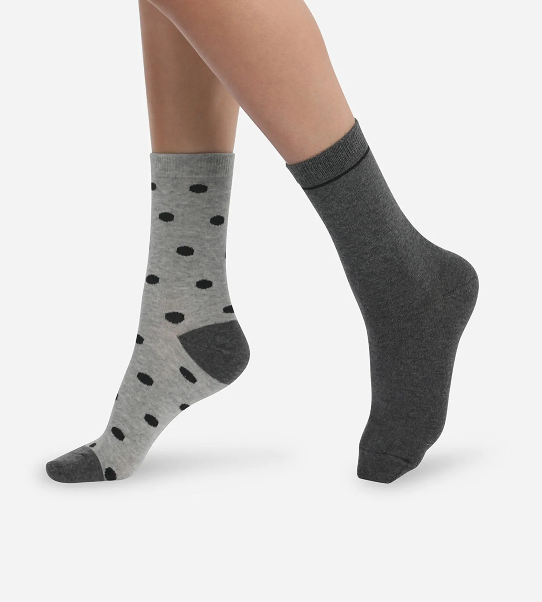 Lot de 2 paires de chaussettes femme Gris à gros pois Dim Coton Style