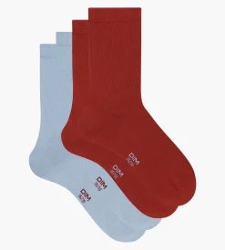 Lot de 2 paires de chaussettes femme Rouge Bleu Coton