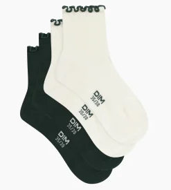 Lot de 2 paires de chaussettes femme à volants Pin Ivoire Dim Modal
