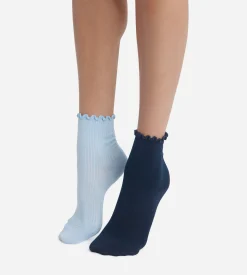 Lot de 2 paires de chaussettes femme à volants Marine Dim Modal
