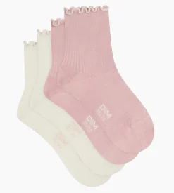 Lot de 2 paires de chaussettes femme à volants Rose Ivoire Dim Modal