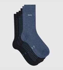 Lot de 3 paires de chaussettes homme coton rayé pois Bleu Coton Style