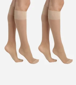 Lot de 2 paires de mi-bas en voile Lycra renforcé Beige Ultra Resist