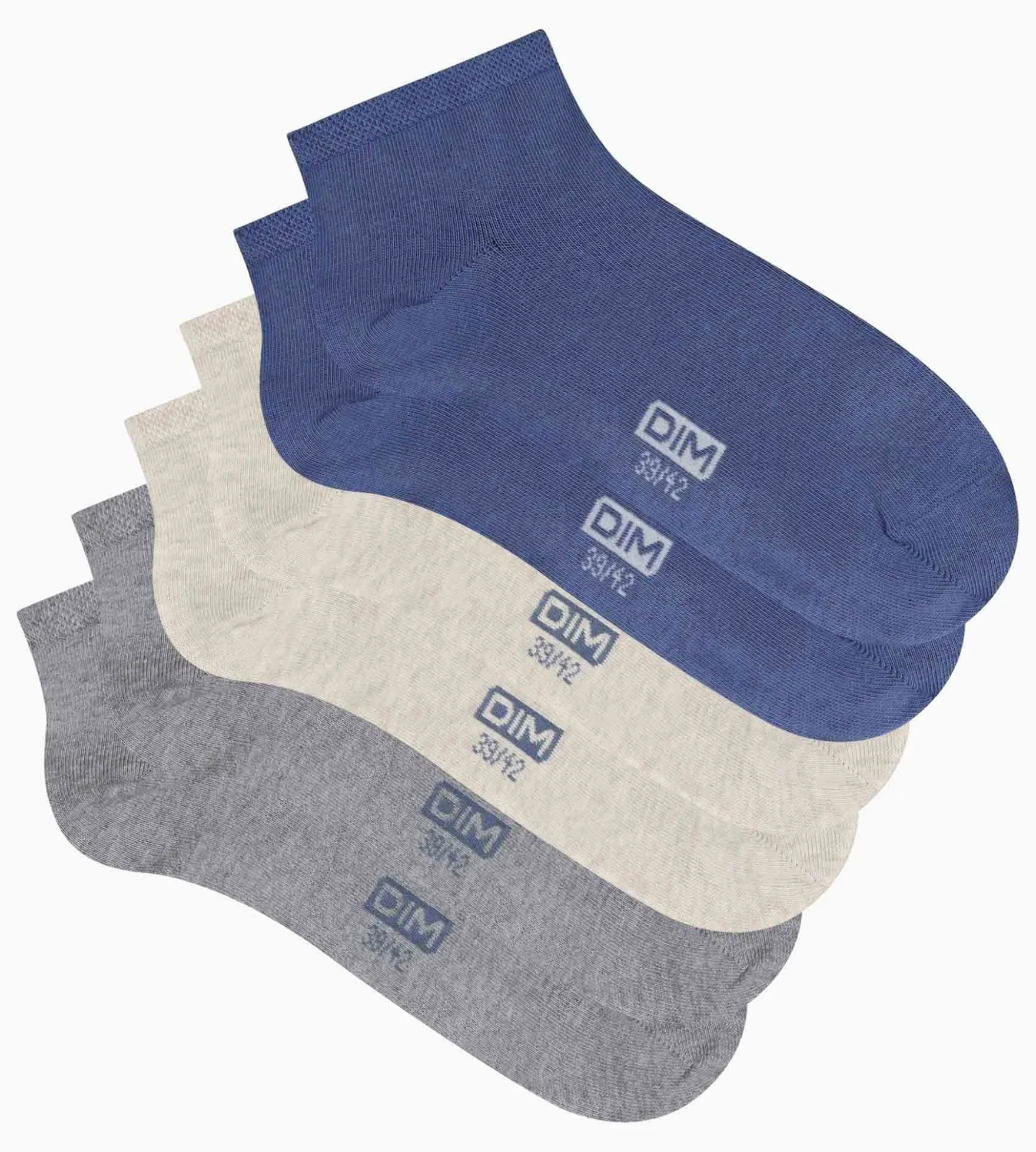Lot de 3 paires de socquettes homme Bleu Gris Beige Dim Coton