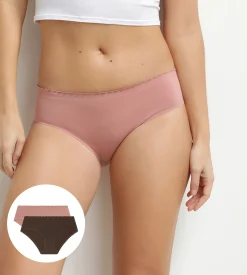 Lot de 2 slips femme coton stretch Marron Rose Body Touch