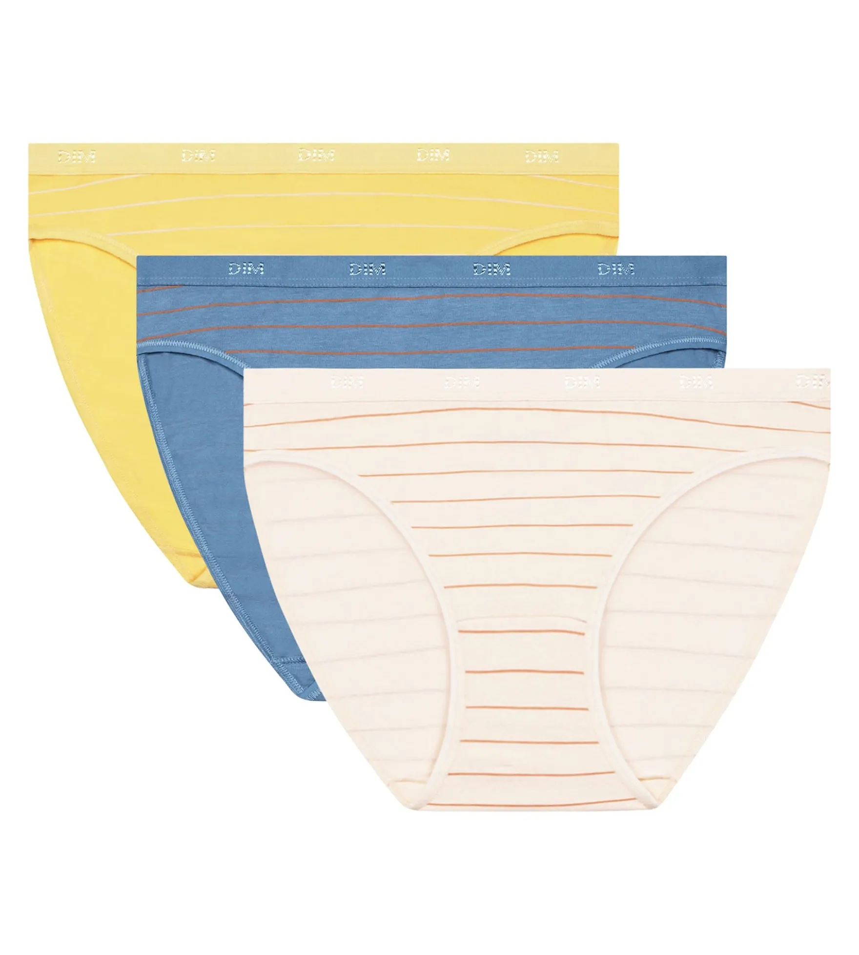 Lot de 3 slips femme en coton stretch à rayures Bleu Jaune Les Pockets