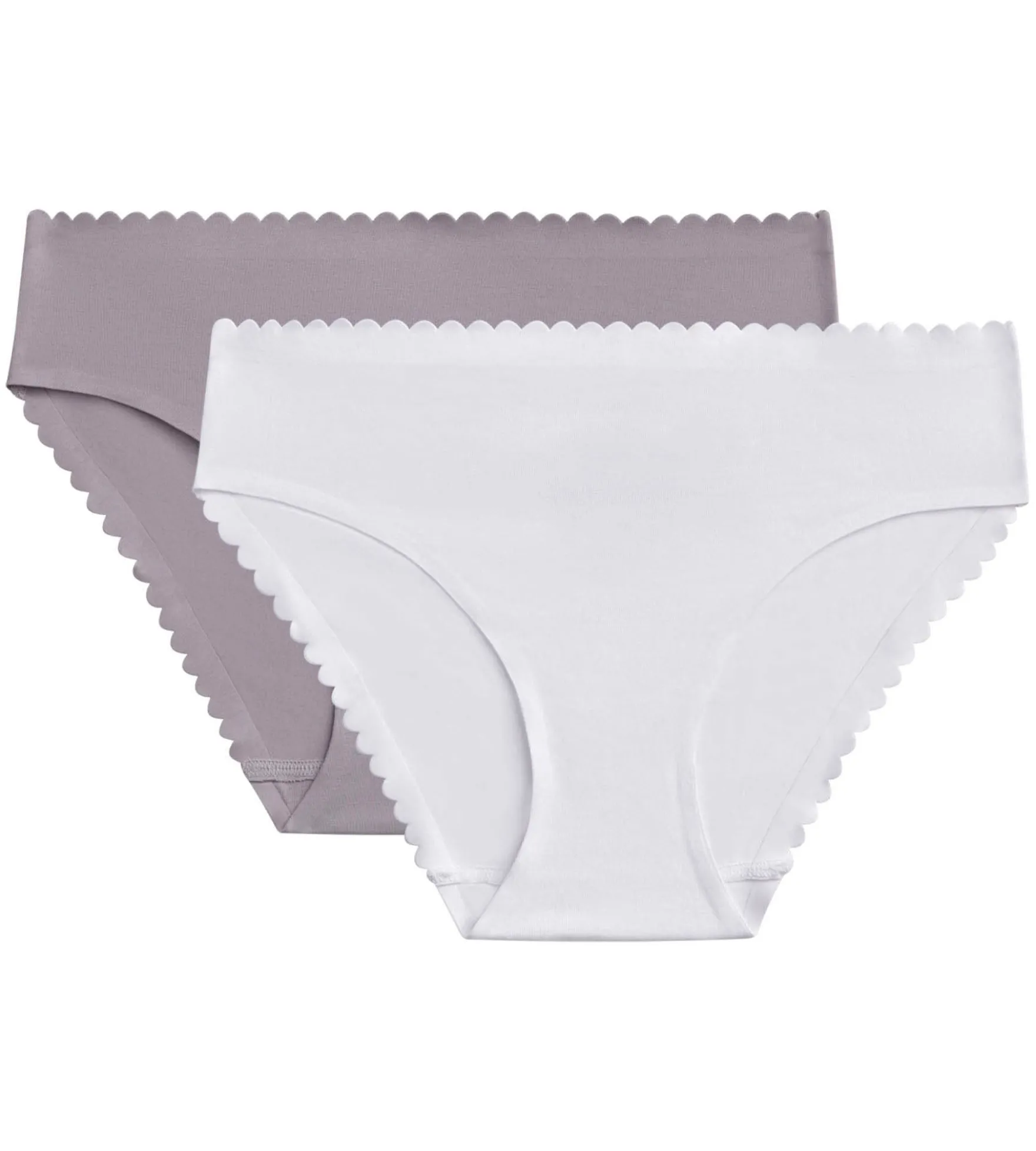 Lot de 2 slips femme en coton stretch Blanc et Gris Body Touch Easy
