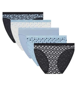 Lot de 5 slips femme en coton stretch à motif floral Bleu Les Pockets