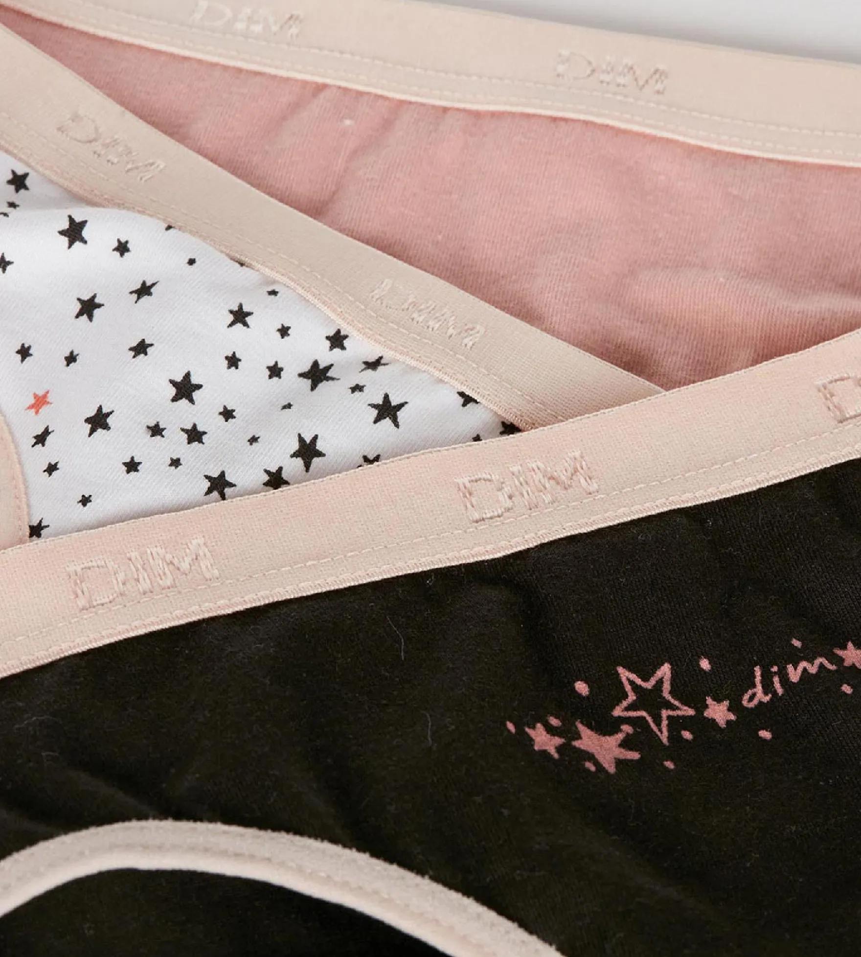 Lot de 3 slips fille coton stretch motif étoiles Noir Rose Les Pockets