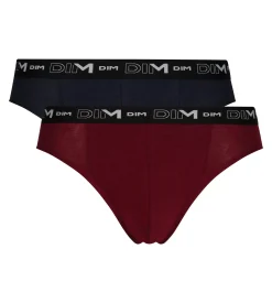 Lot de 2 slips homme Bleu Rouge ceinture contrastée Dim Coton Stretch