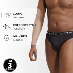 Lot de 3 slips noir Homme en coton stretch