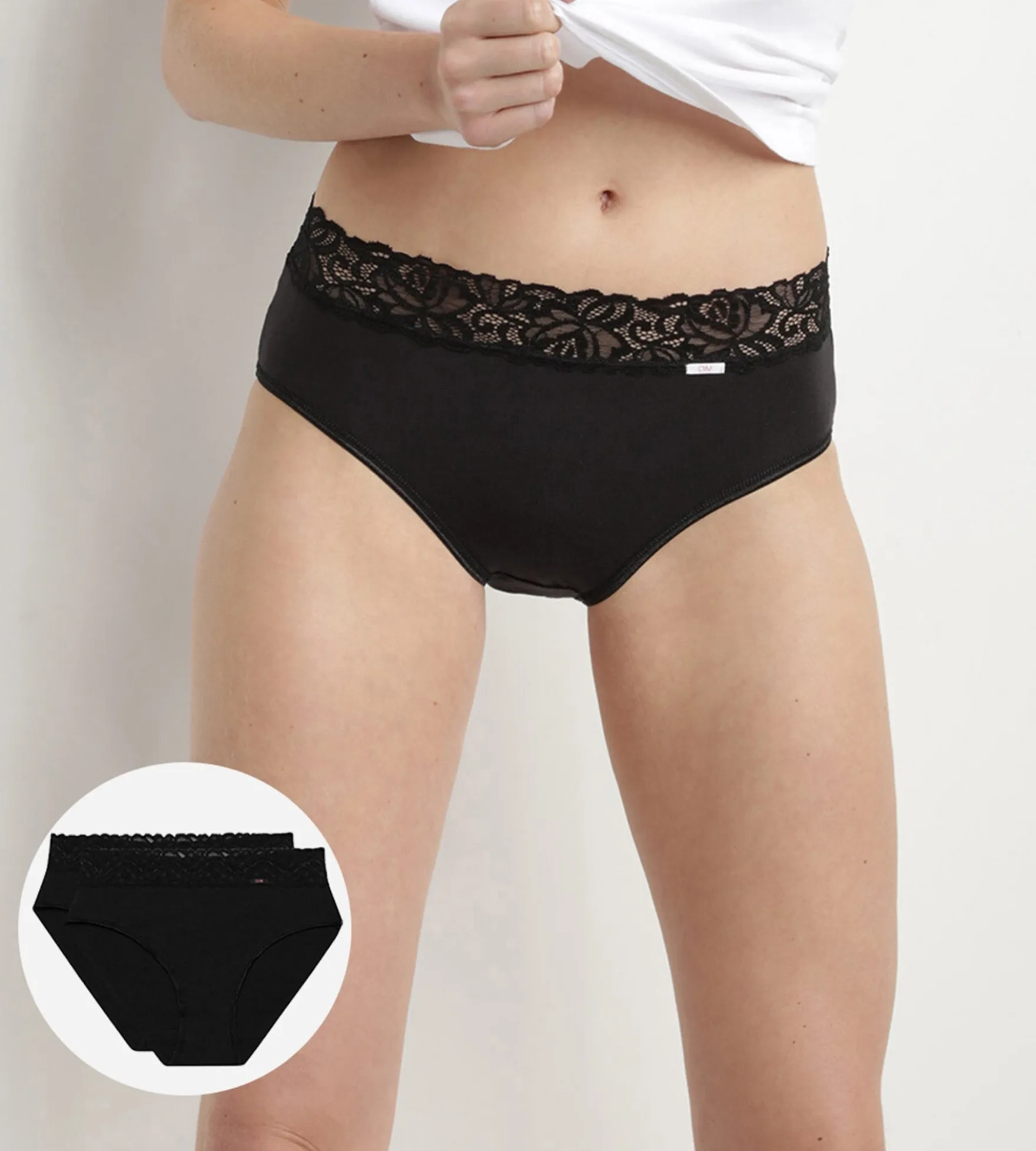 Lot de 2 slips noirs Coton Plus Féminine taille haute