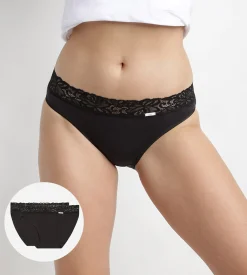 Lot de 2 slips noirs Coton Plus Féminine forme midi