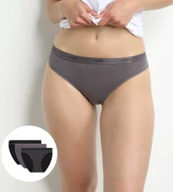 Lot de 3 slips noirs et gris imprimés Femme Les Pockets Coton