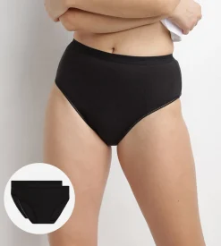 Lot de 2 slips noirs Femme Pur Coton taille haute