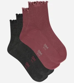Lot de 2 socquettes gris anthracite, bordeaux Modal