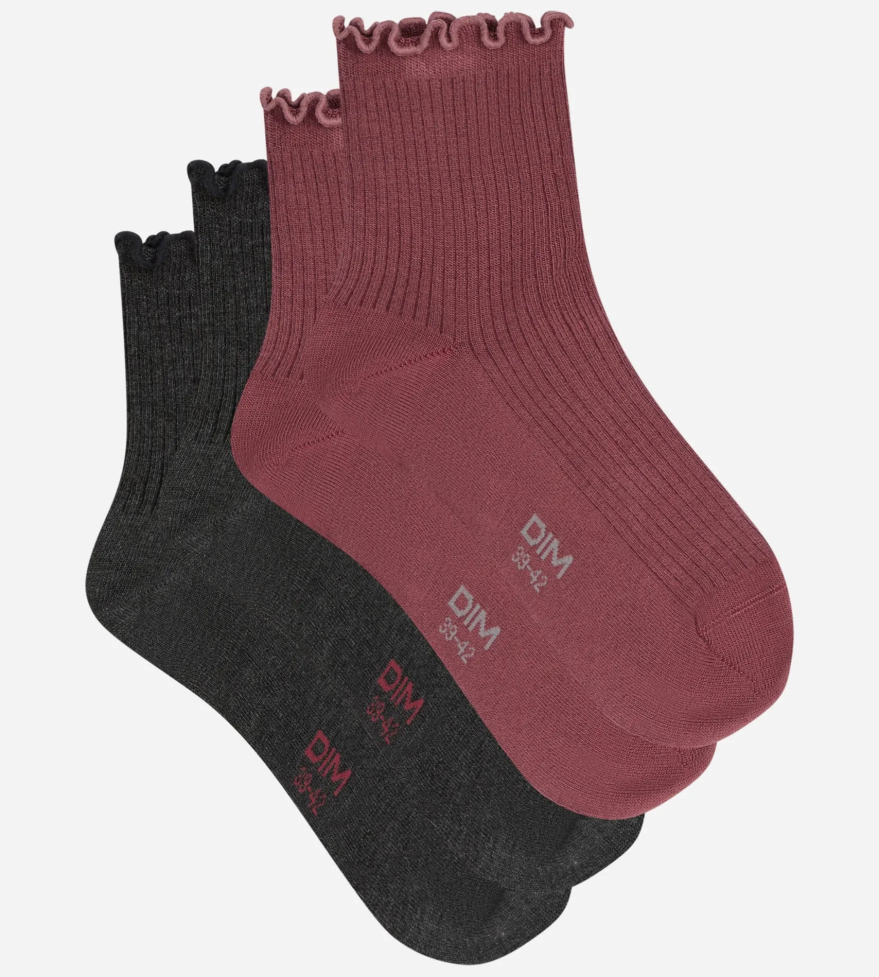Lot de 2 socquettes gris anthracite, bordeaux Modal