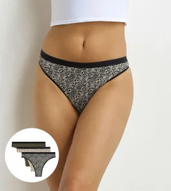 Lot de 3 strings femme motifs Ethniques Kaki Noir Les Pockets
