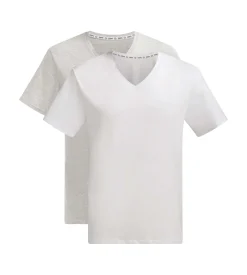 Lot de 2 t-shirts homme en coton bio Blanc Gris à col V Dim Good