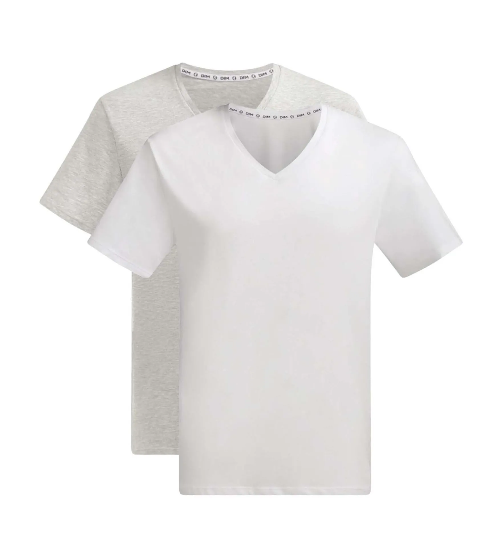 Lot de 2 t-shirts homme en coton bio Blanc Gris à col V Dim Good