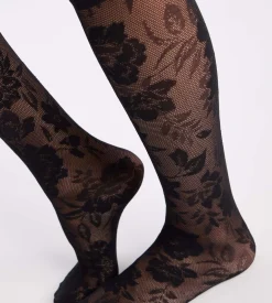 Mi-bas fantaisie noir La Dentelle Florale