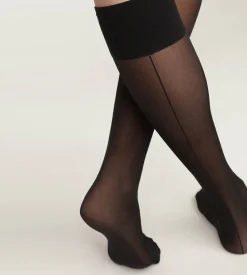 Mi-bas femme en voile transparent Noir avec trait contrasté Dim Style