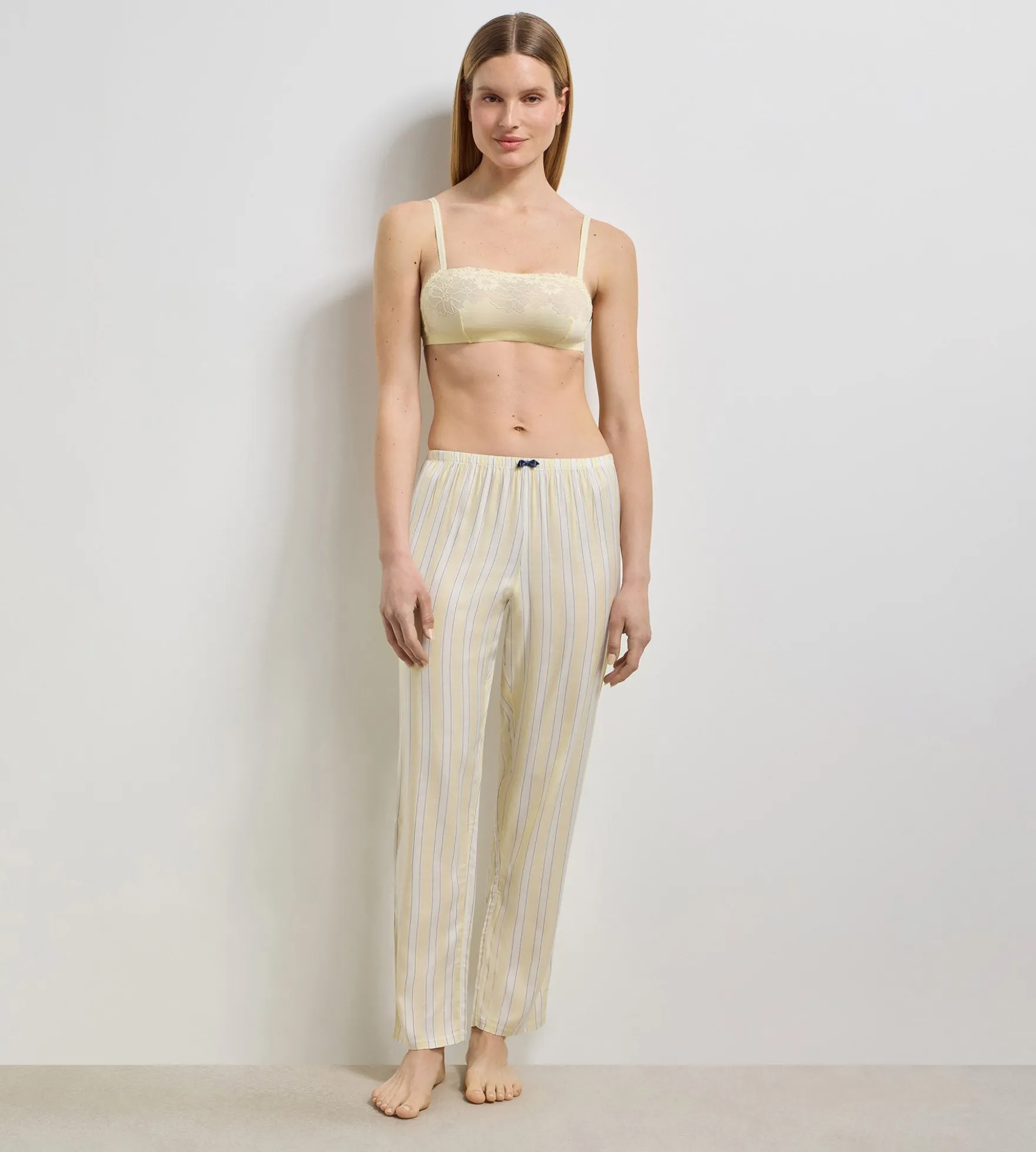 Pantalon de pyjama twill rayé écru jaune Slow Days Fresh Vibes