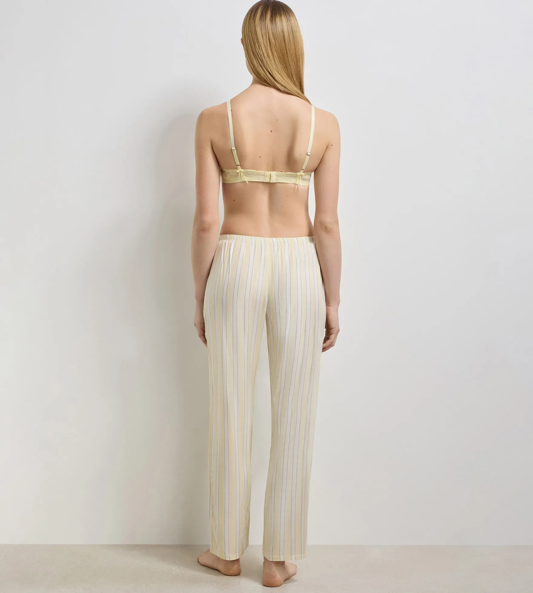 Pantalon de pyjama twill rayé écru jaune Slow Days Fresh Vibes