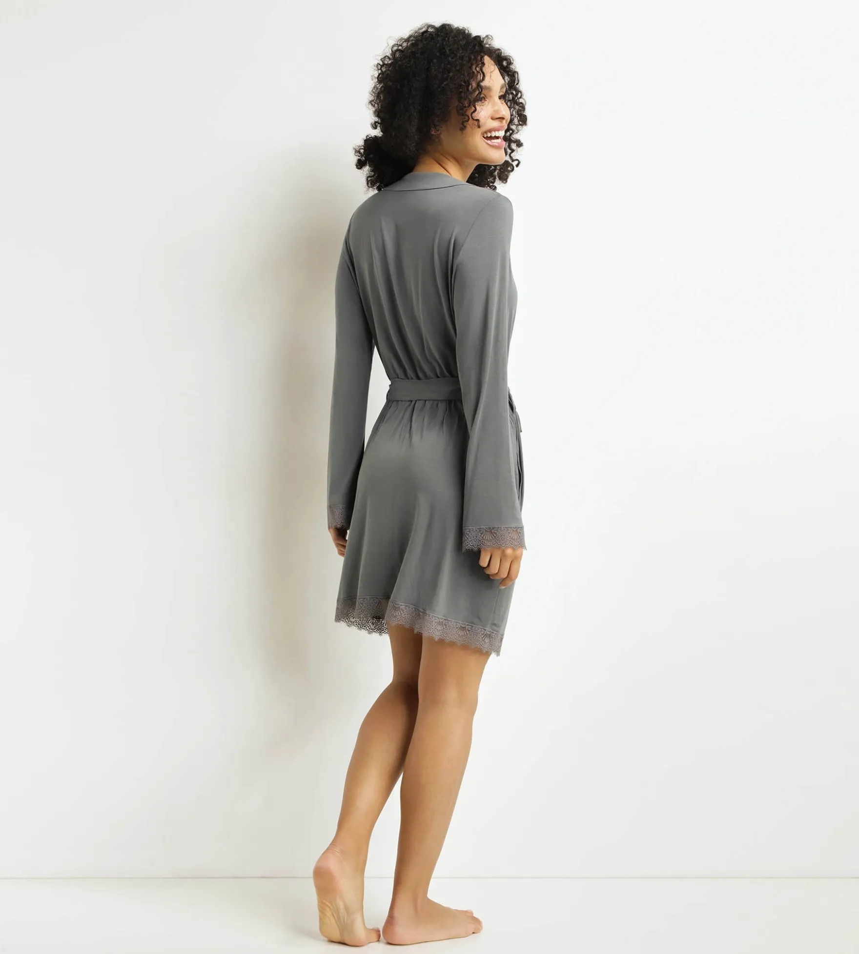 Peignoir femme Gris avec dentelle Don’t Disturb