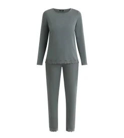 Pyjama femme pantalon Gris avec dentelle Don’t Disturb