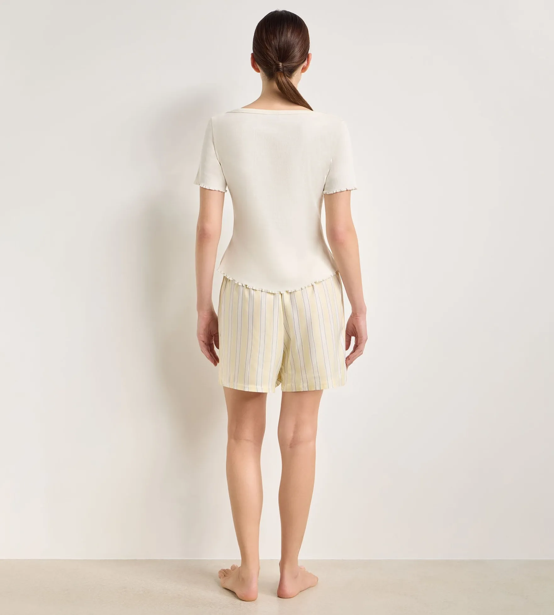Short de pyjama twill jaune pâle rayé Slow Days Fresh Vibes