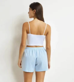 Short de pyjama unisexe en toile de coton bleu à rayures