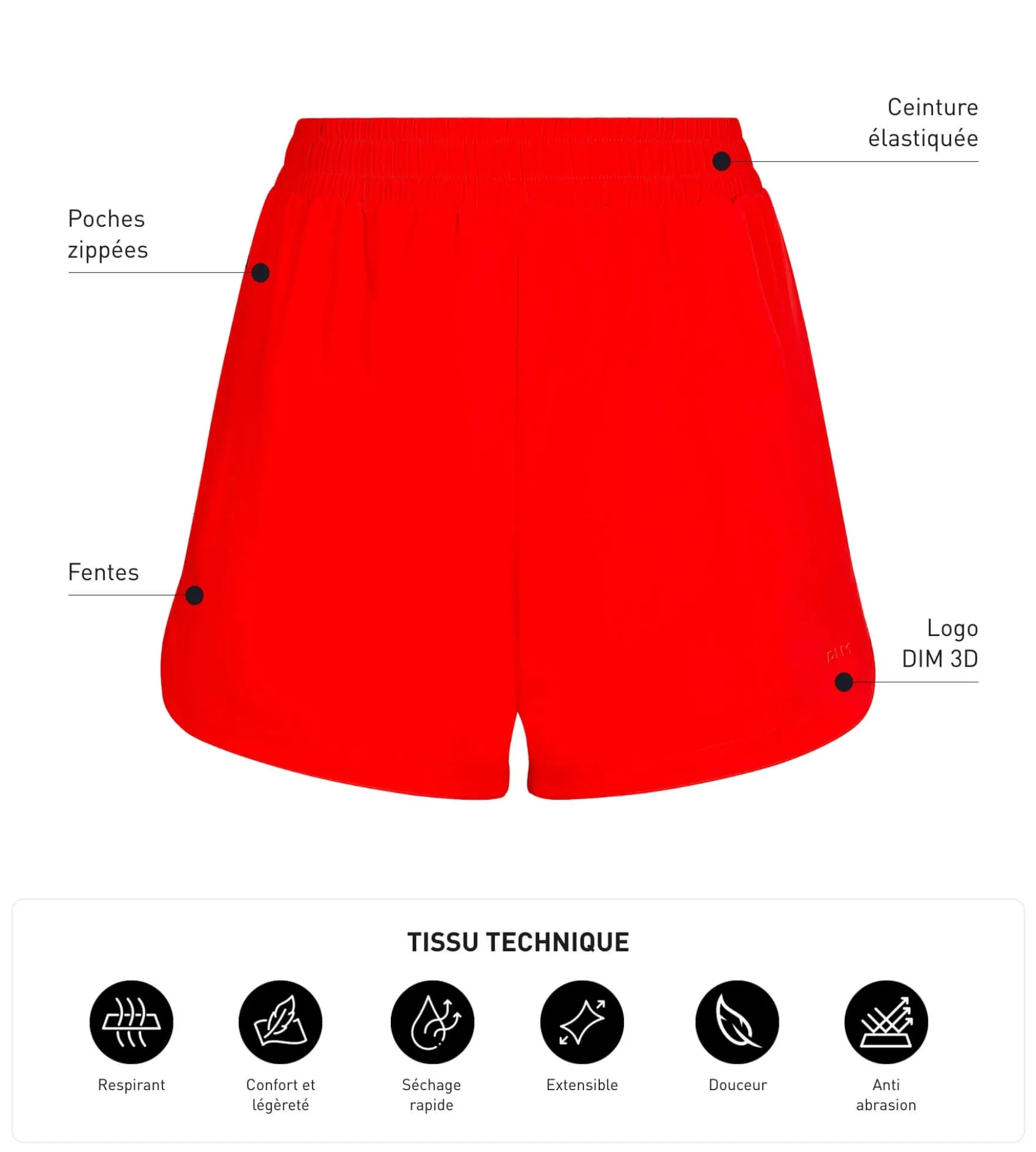 Short de sport femme en viscose orange Dim Move