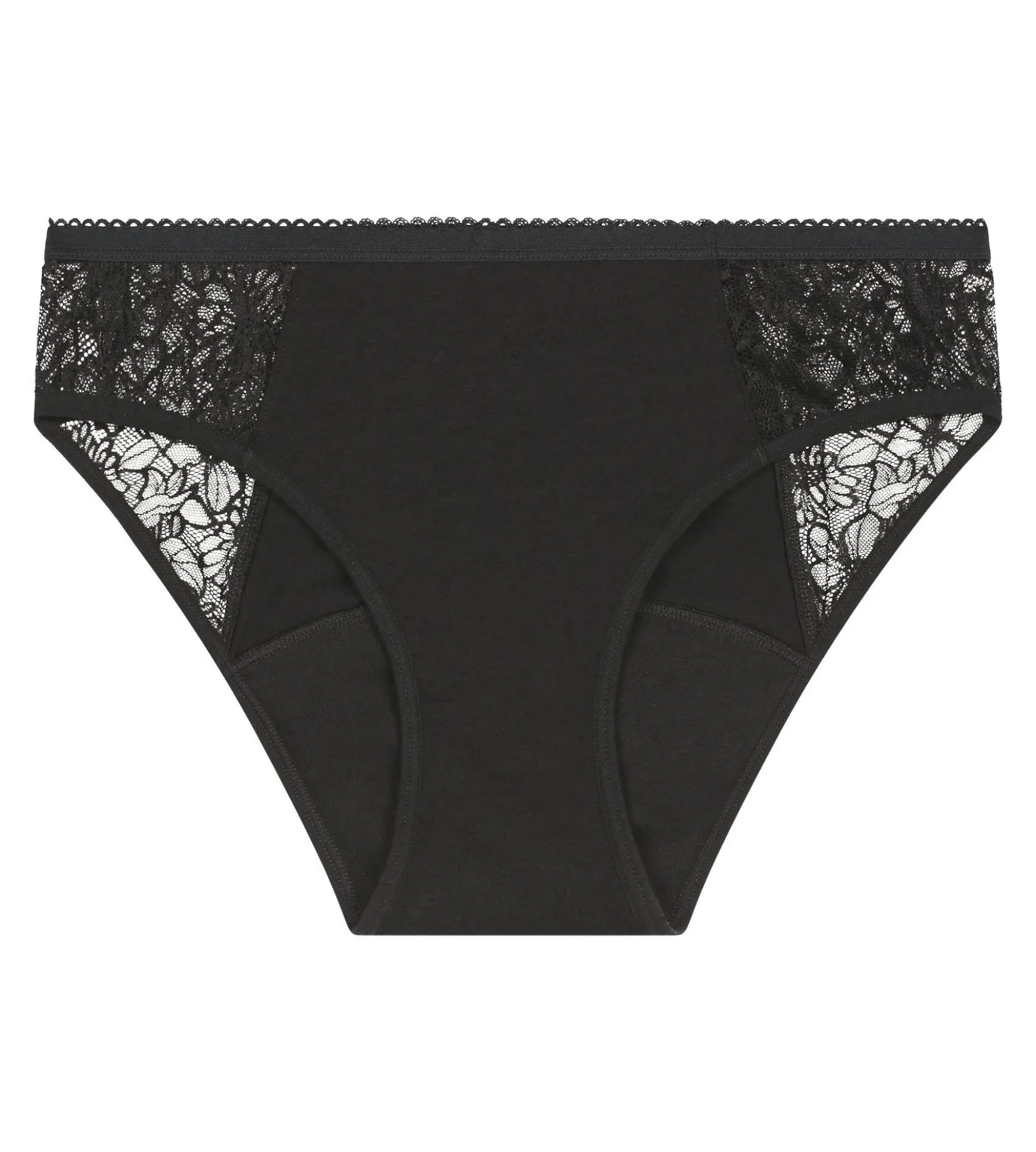 Slip de règles coton bio dentelle Noir flux très abondant Dim Protect