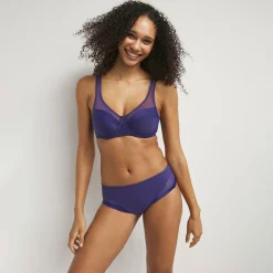 Slip femme en microfibre et tulle Violet Aubergine Generous Dim