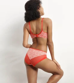 Slip femme en microfibre et tulle Rouge à fleurs Generous