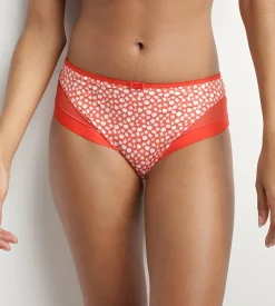 Slip femme en microfibre et tulle Rouge à fleurs Generous