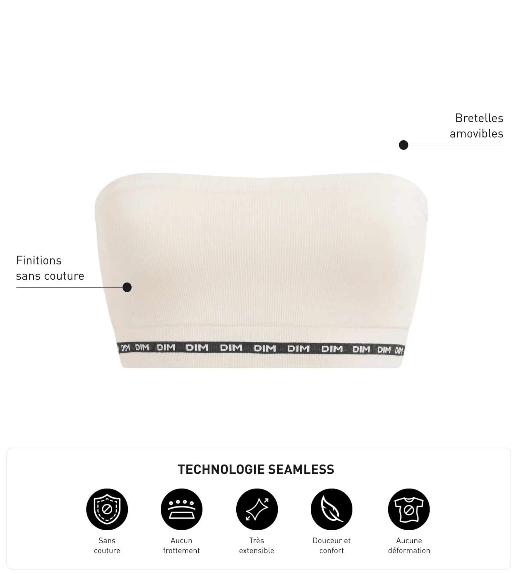 Soutien-gorge bandeau en modal polyamide Beige sans armature Dim Icons Seamless