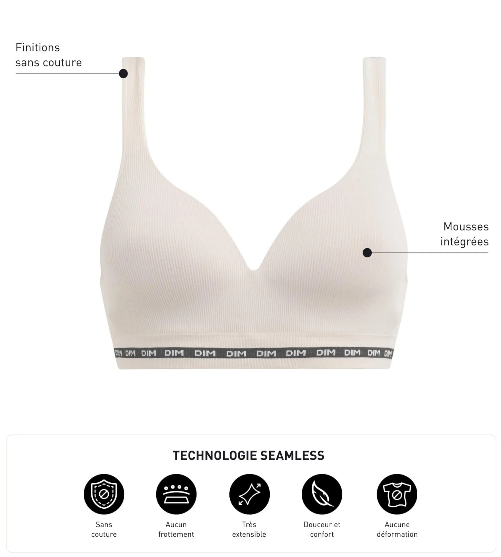 Soutien-gorge Beige côtelé sans armature ni couture Dim Icons Seamless