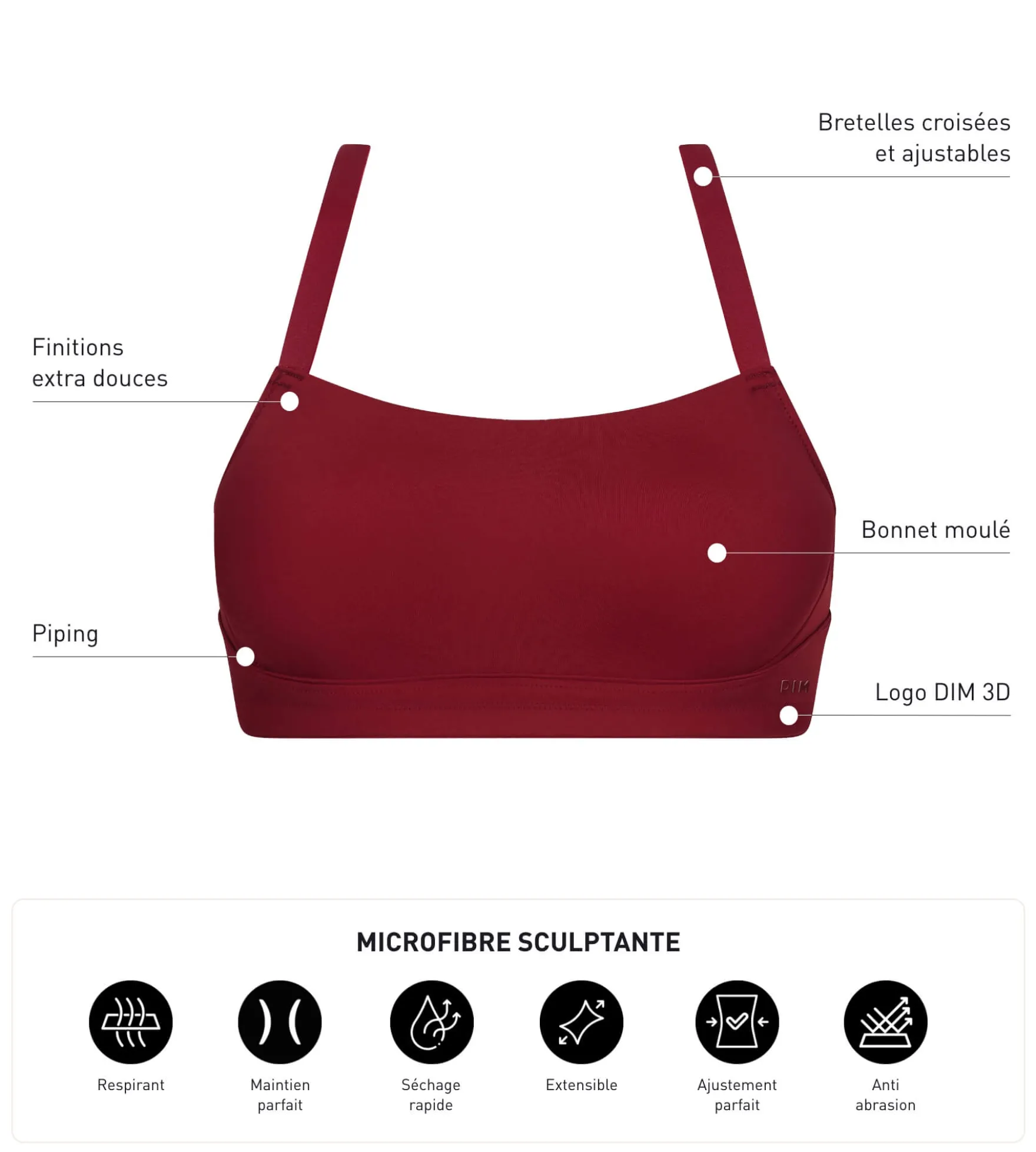 Soutien-gorge de sport en microfibre sculptante Bordeaux Dim Move