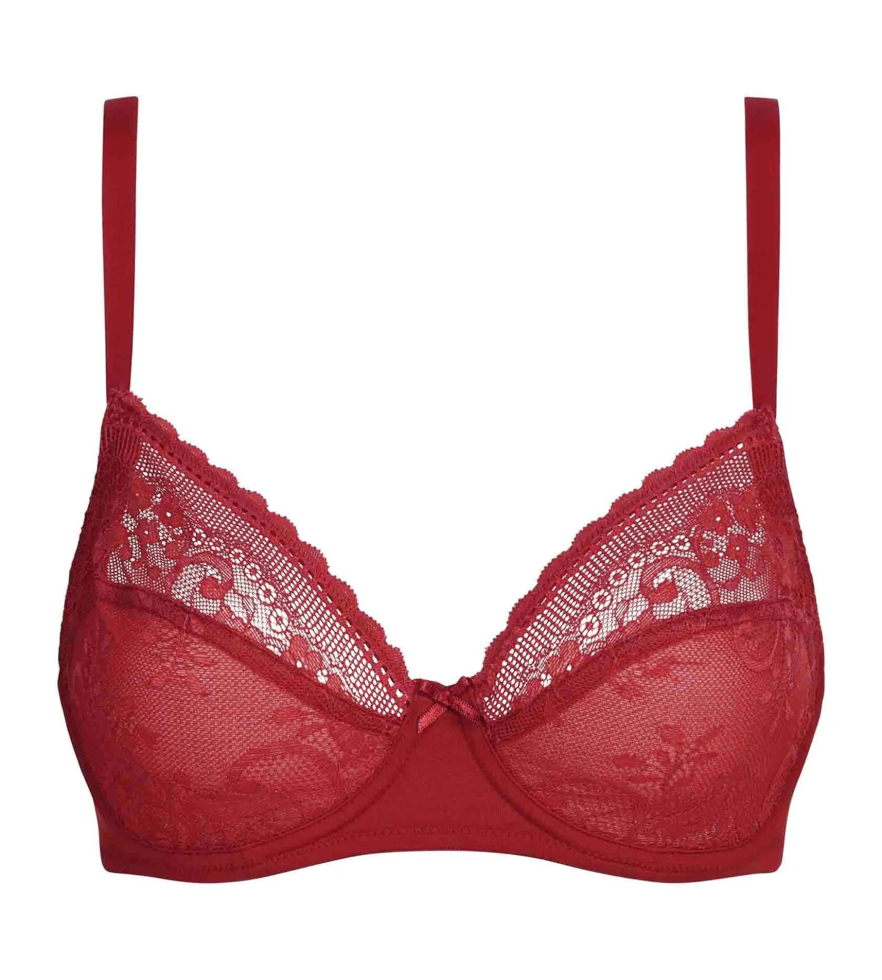 Soutien-gorge emboîtant dentelle et résille florale rouge brun Dim Féminine