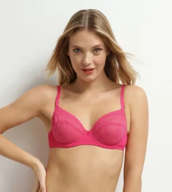 Soutien-gorge emboîtant en dentelle et résille florale fuchsia Dim Féminine
