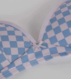 Soutien-gorge fille triangle coton stretch Lila à damier Les Pockets