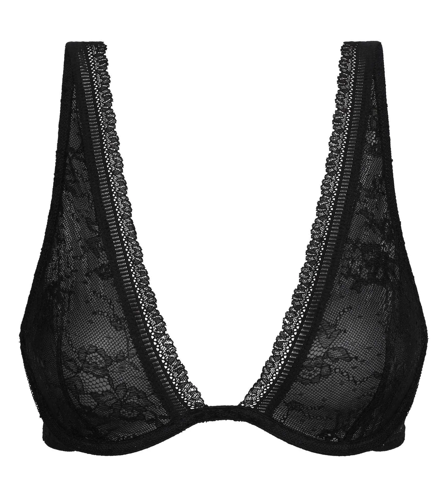 Soutien-gorge foulard à armatures en dentelle florale Noir Dim Romance