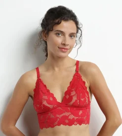 Soutien-gorge foulard sans armature en dentelle florale Rouge Dim Lacy